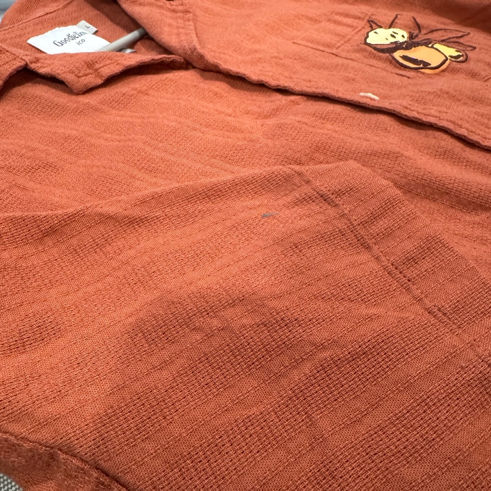 Rusty Orange Textured Fruit Embroidered Button Up
